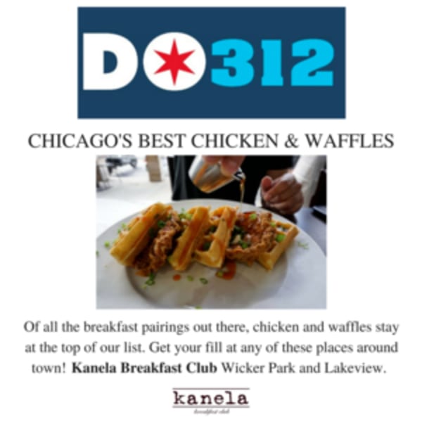 Syrup being poured over crispy chicken and waffles, garnished with green onions and hot sauce.