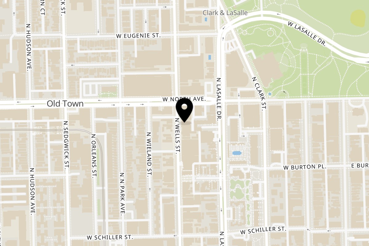 Map showing the location of Kanela Breakfast Club 1549 North Wells Street on 1549 N Wells St in Chicago